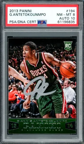 Giannis Antetokounmpo Autographed 2013 Panini Rookie Card #194 Milwaukee Bucks PSA 8 Auto Grade Gem Mint 10 PSA/DNA #61196835