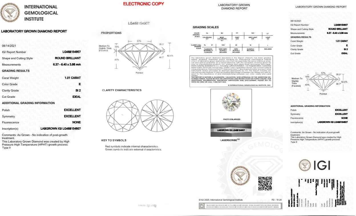 1.01ct E/SI2 RBC Diamond Lab Created IGI#488154907