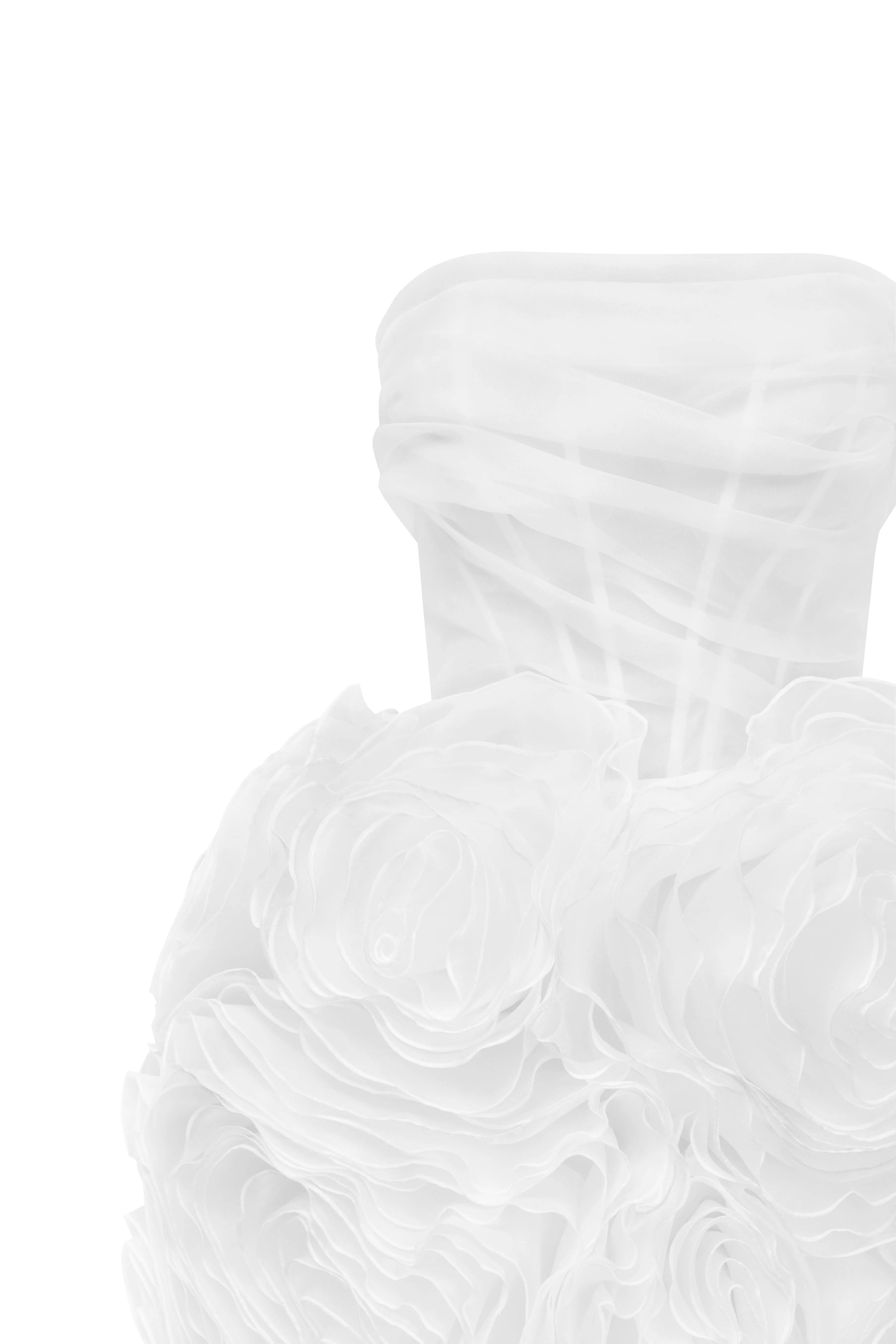 Appliquéd organza white mini dress