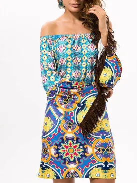 Beautiful Chiffon Bohemia Floral Off Shoulder with Tassels Bodycon Mini Dress