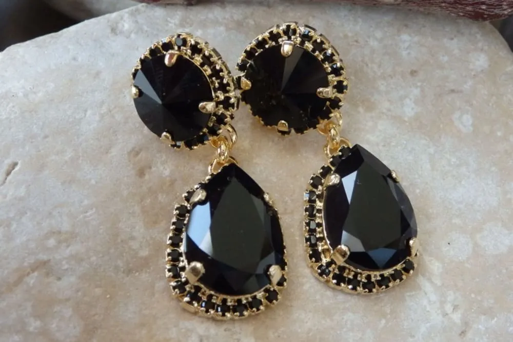 Black Crystal Chandelier Earrings