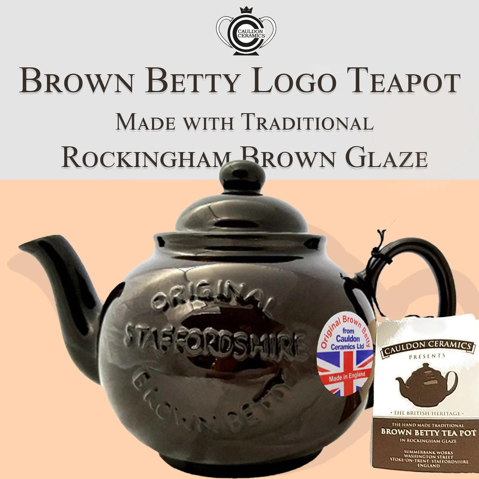 Cauldon Ceramics Brown Betty 6 Cup Teapot in Rockingham Brown with "Original Staffordshire" Logo