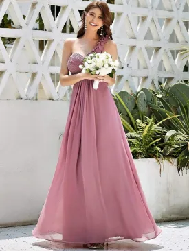 Chiffon One Shoulder Maxi Long Bridesmaid Dresses for Women