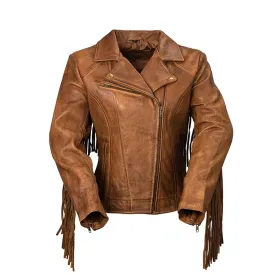 Daisy Womens Fashion Leather Jacket whiskey