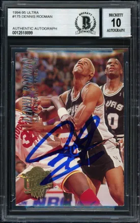 Dennis Rodman Autographed 1994-95 Fleer Ultra Card #175 San Antonio Spurs Auto Grade 10 Beckett BAS #12518899