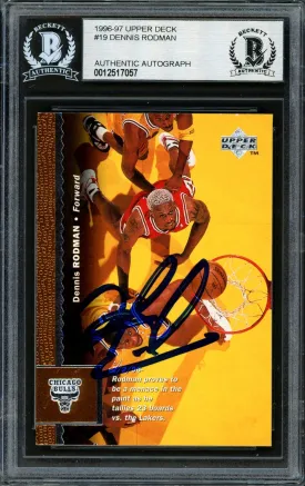 Dennis Rodman Autographed 1996-97 Upper Deck Card #19 Chicago Bulls Beckett BAS #12517057