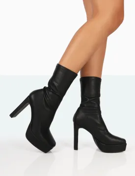 Domini Black Pu Platform Ankle Slim Heeled Boots