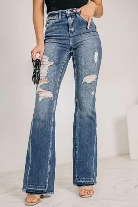 Farewell Distressed Panel Flare Jeans