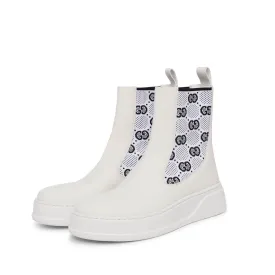 Gucci White Rubber GG Knit Ankle Boots 39