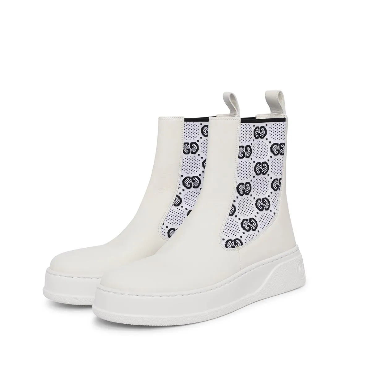 Gucci White Rubber GG Knit Ankle Boots 39