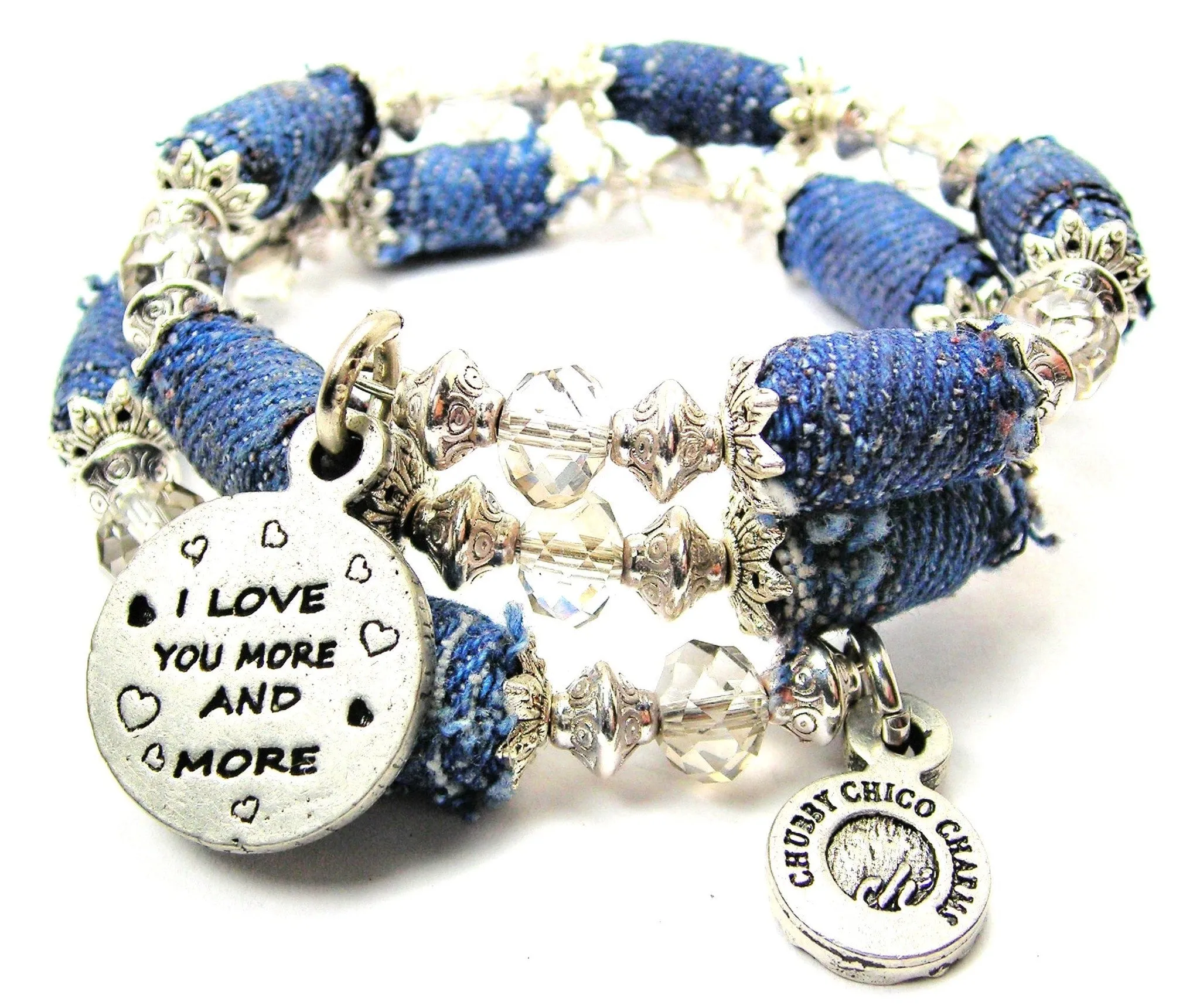 I Love You More And More Blue Jean Beaded Wrap Bracelet