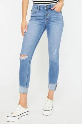 Kancan Distressed Cat's Whiskers Button Fly Jeans