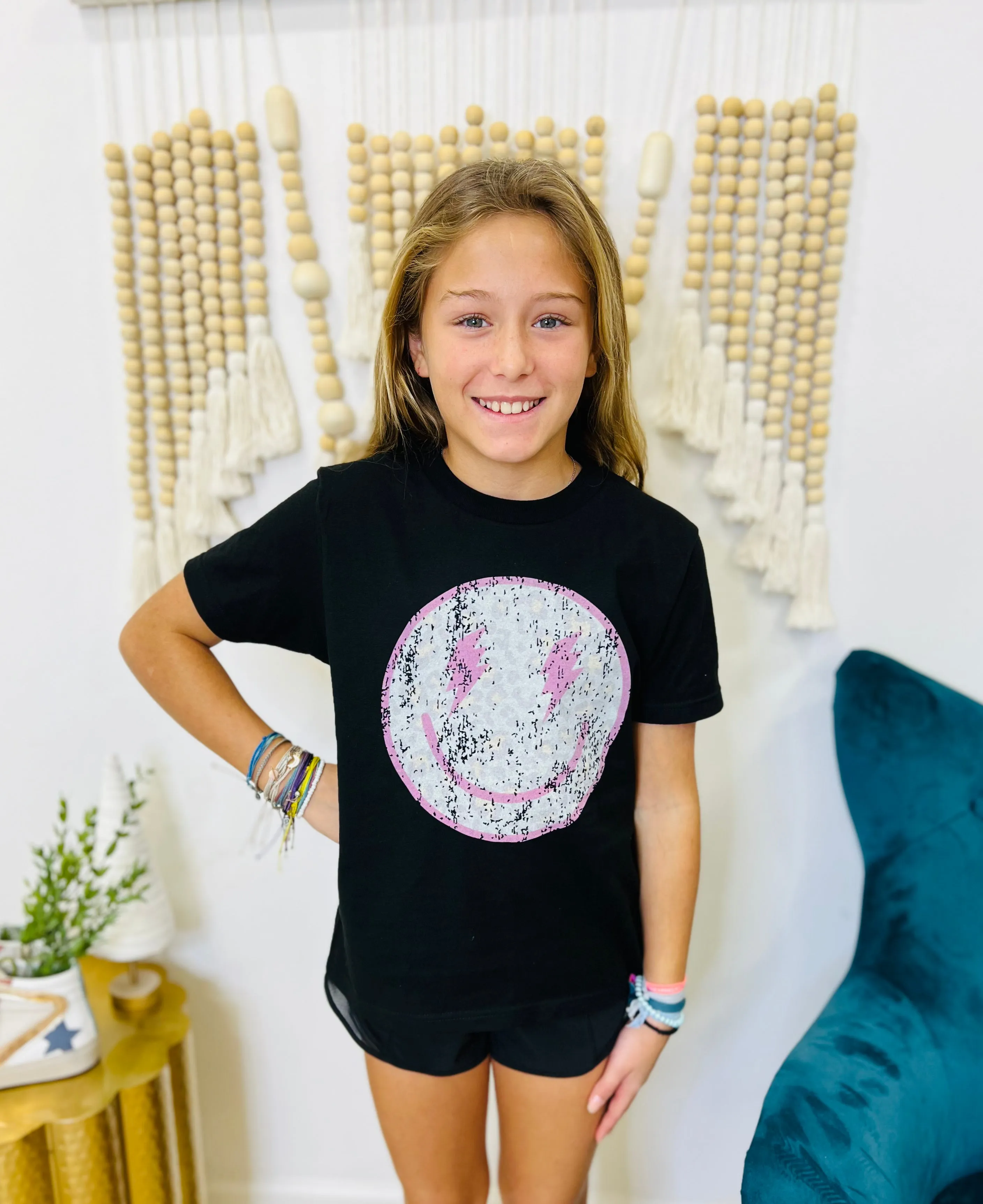 Kids Distressed Vintage Leopard Smiley Tee