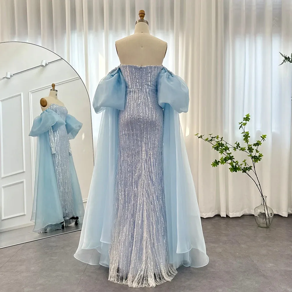 Luxury Strapless Puff Sleeve Floor-Length Dress