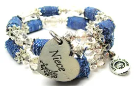 Niece Heart Blue Jean Beaded Wrap Bracelet