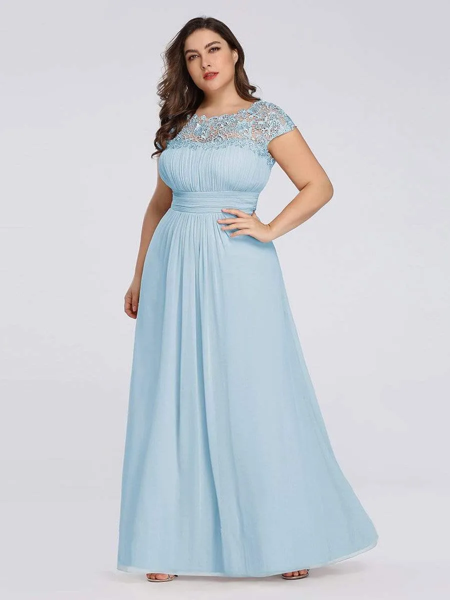 Plus Size Maxi Long Lace Cap Sleeve Evening Dress