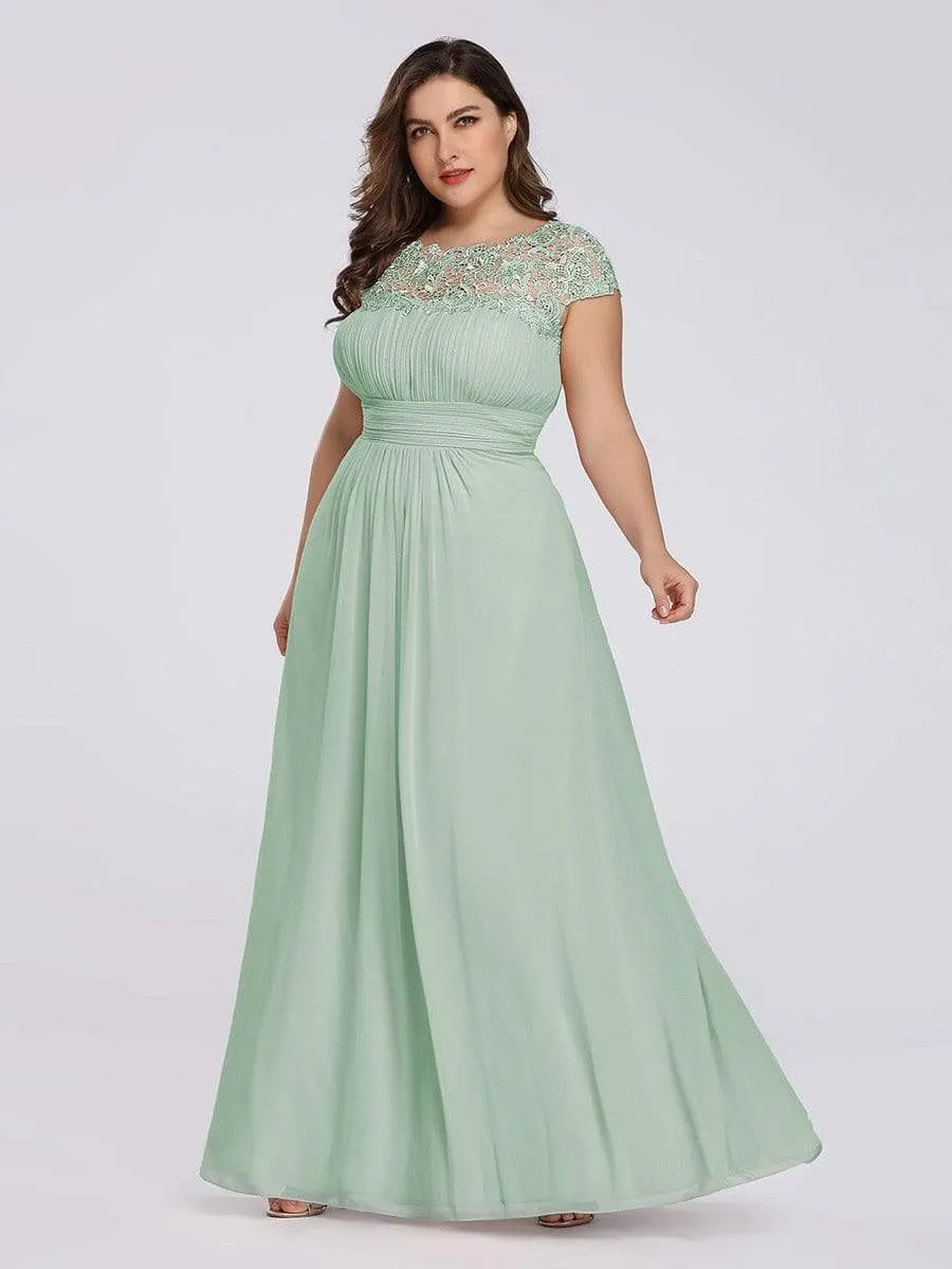 Plus Size Maxi Long Lace Cap Sleeve Evening Dress