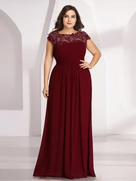 Plus Size Maxi Long Lace Cap Sleeve Evening Dress