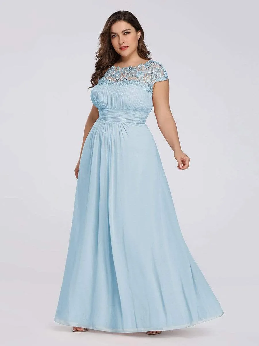 Plus Size Maxi Long Lace Cap Sleeve Evening Dress