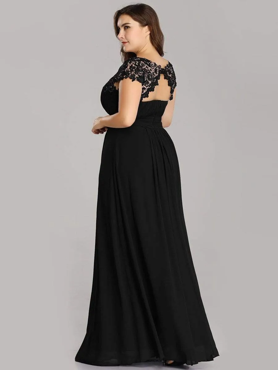 Plus Size Maxi Long Lace Cap Sleeve Evening Dress