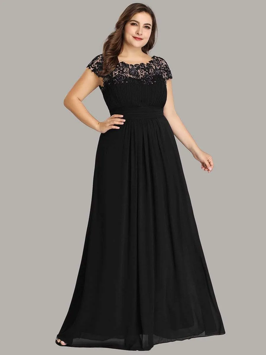 Plus Size Maxi Long Lace Cap Sleeve Evening Dress