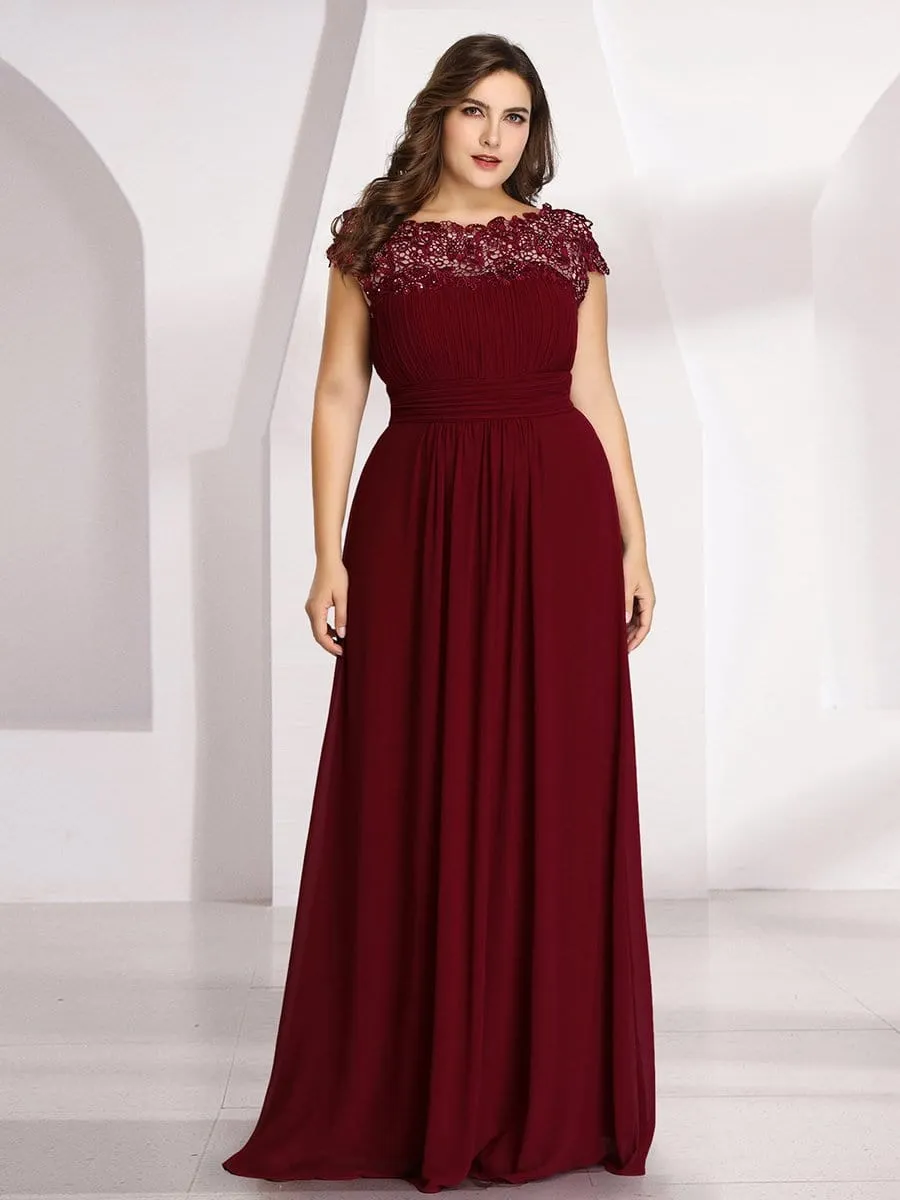 Plus Size Maxi Long Lace Cap Sleeve Evening Dress