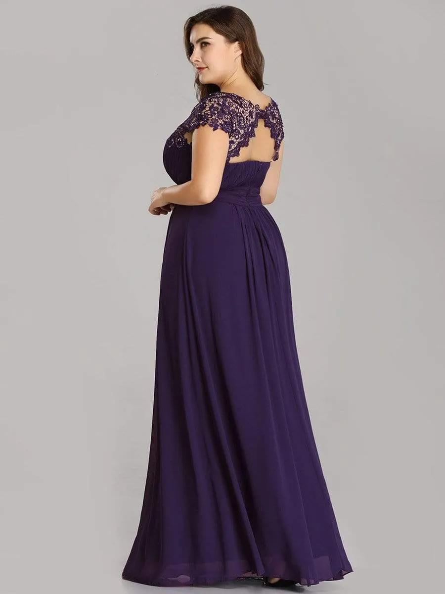 Plus Size Maxi Long Lace Cap Sleeve Evening Dress