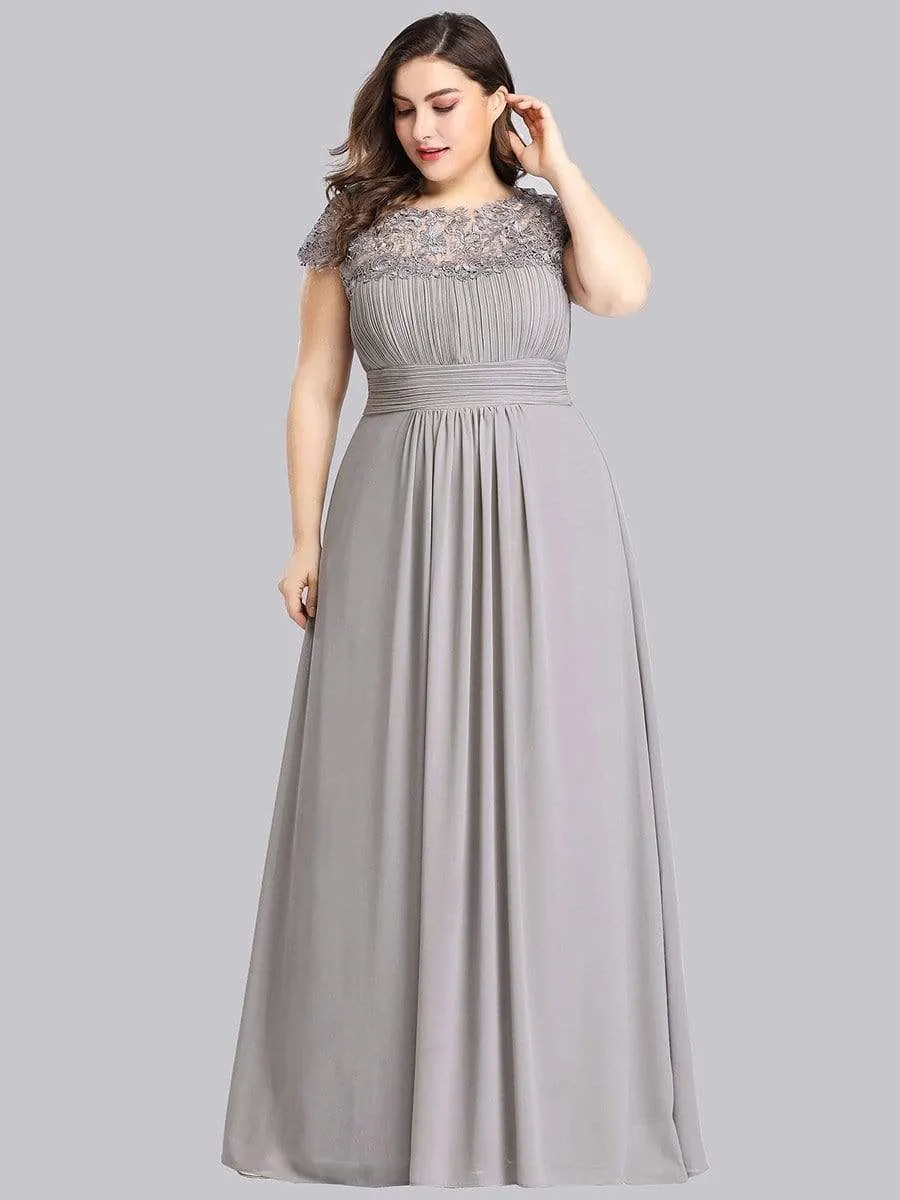 Plus Size Maxi Long Lace Cap Sleeve Evening Dress