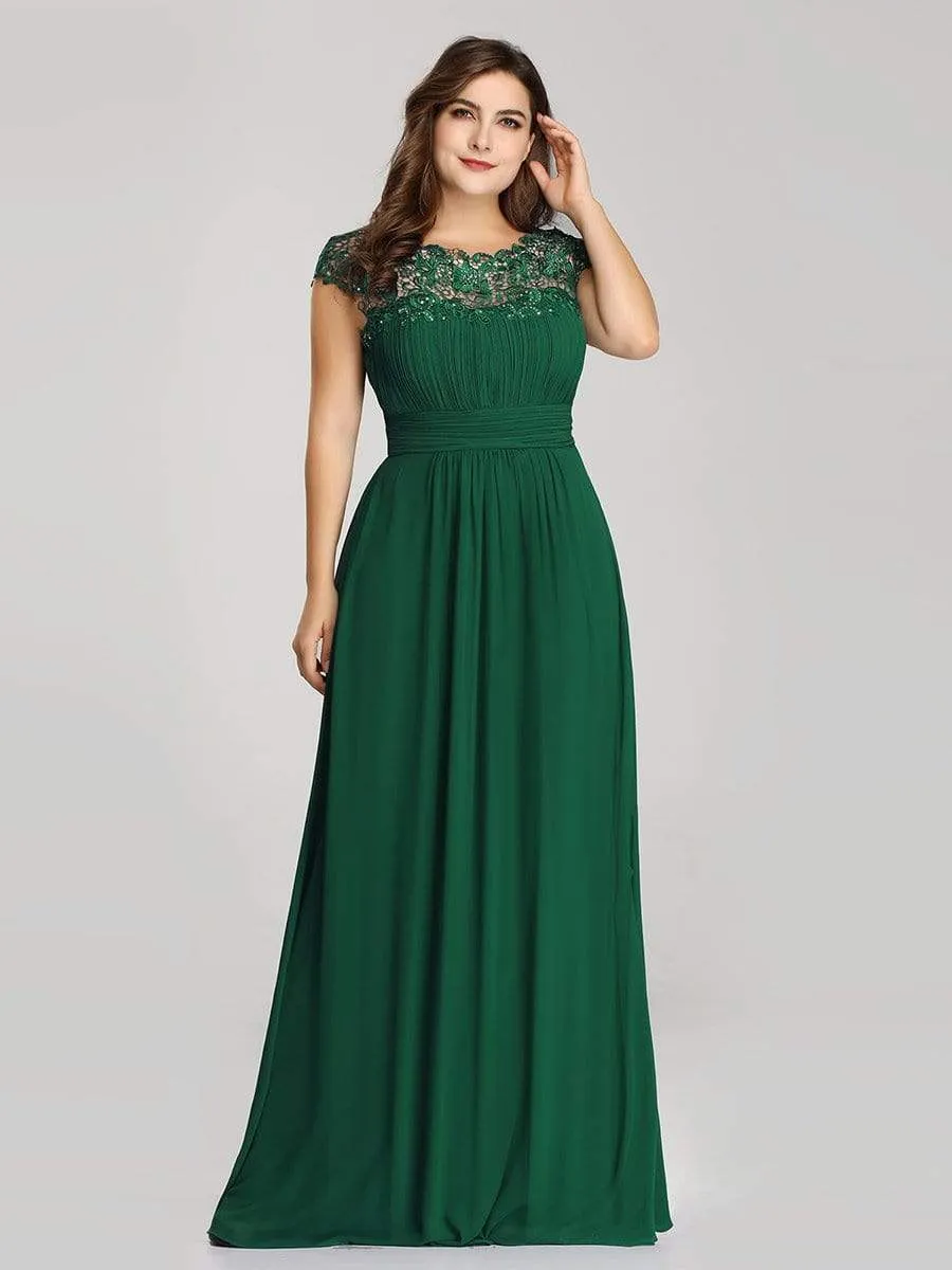 Plus Size Maxi Long Lace Cap Sleeve Evening Dress