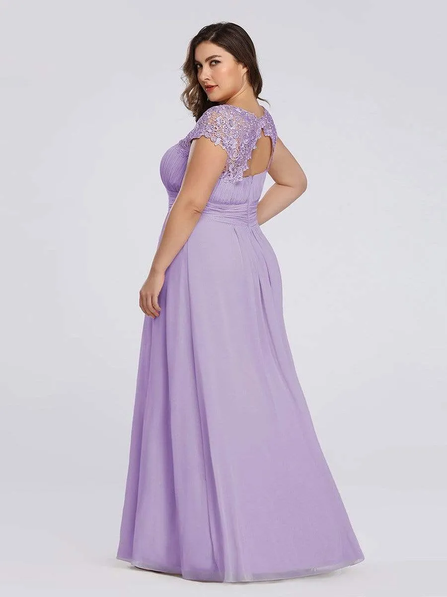 Plus Size Maxi Long Lace Cap Sleeve Evening Dress