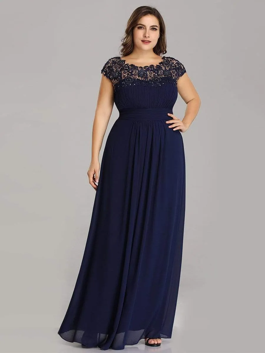 Plus Size Maxi Long Lace Cap Sleeve Evening Dress