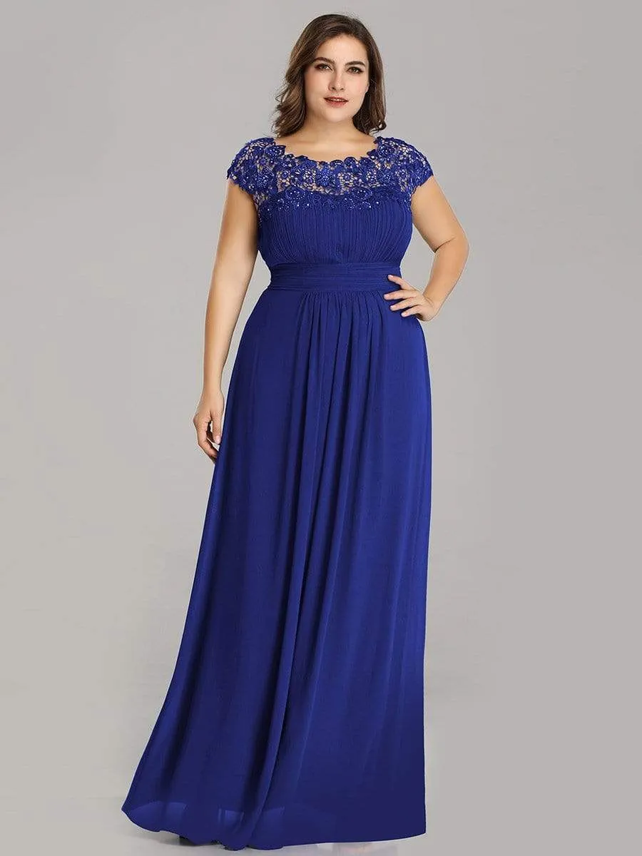 Plus Size Maxi Long Lace Cap Sleeve Evening Dress