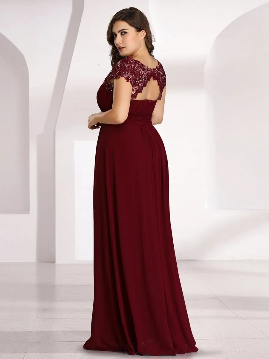 Plus Size Maxi Long Lace Cap Sleeve Evening Dress