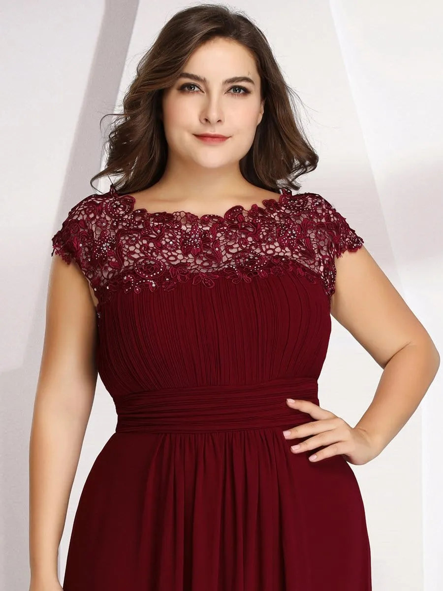 Plus Size Maxi Long Lace Cap Sleeve Evening Dress