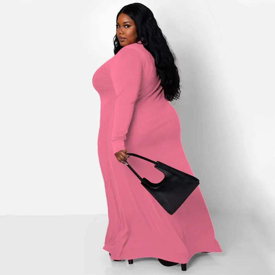 Plus Size Rib Button Maxi Shirt Dress