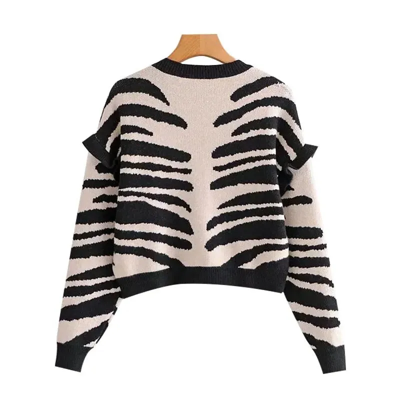 Pre Order:  Zebra Cropped Knit Sweater