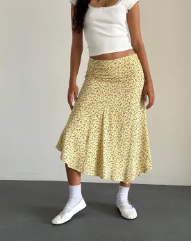 Rans Waterfall Hem Midi Skirt in Flowing Flower Yellow