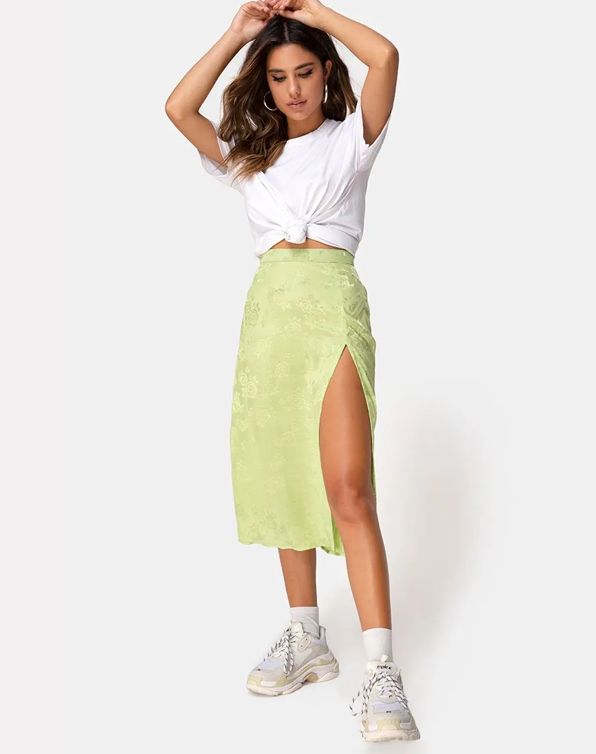 Saika Midi Skirt in Satin Rose Lime