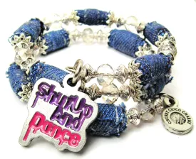 Shut Up And Dance Painted Purple And Pink Blue Jean Beaded Wrap Bracelet