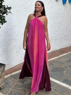 Splicing Halter Long Maxi Dress for Women - Summer Beach Fashion