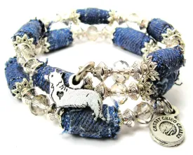 Standing Corgi Blue Jean Beaded Wrap Bracelet