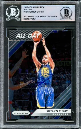 Stephen Curry Autographed 2016-17 Panini Prizm Card #13 Golden State Warriors Beckett BAS #15779171