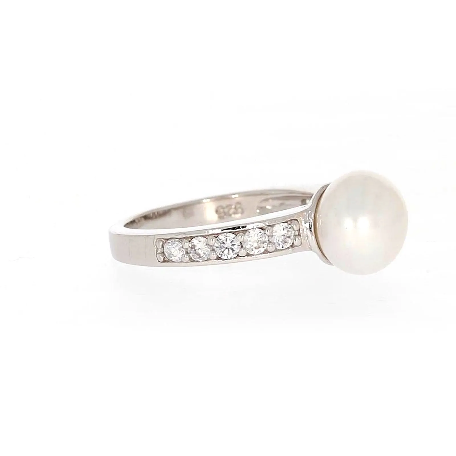 Sterling Silver 8-9mm Fresh Water Pearl and Cubic Zirconia Ring