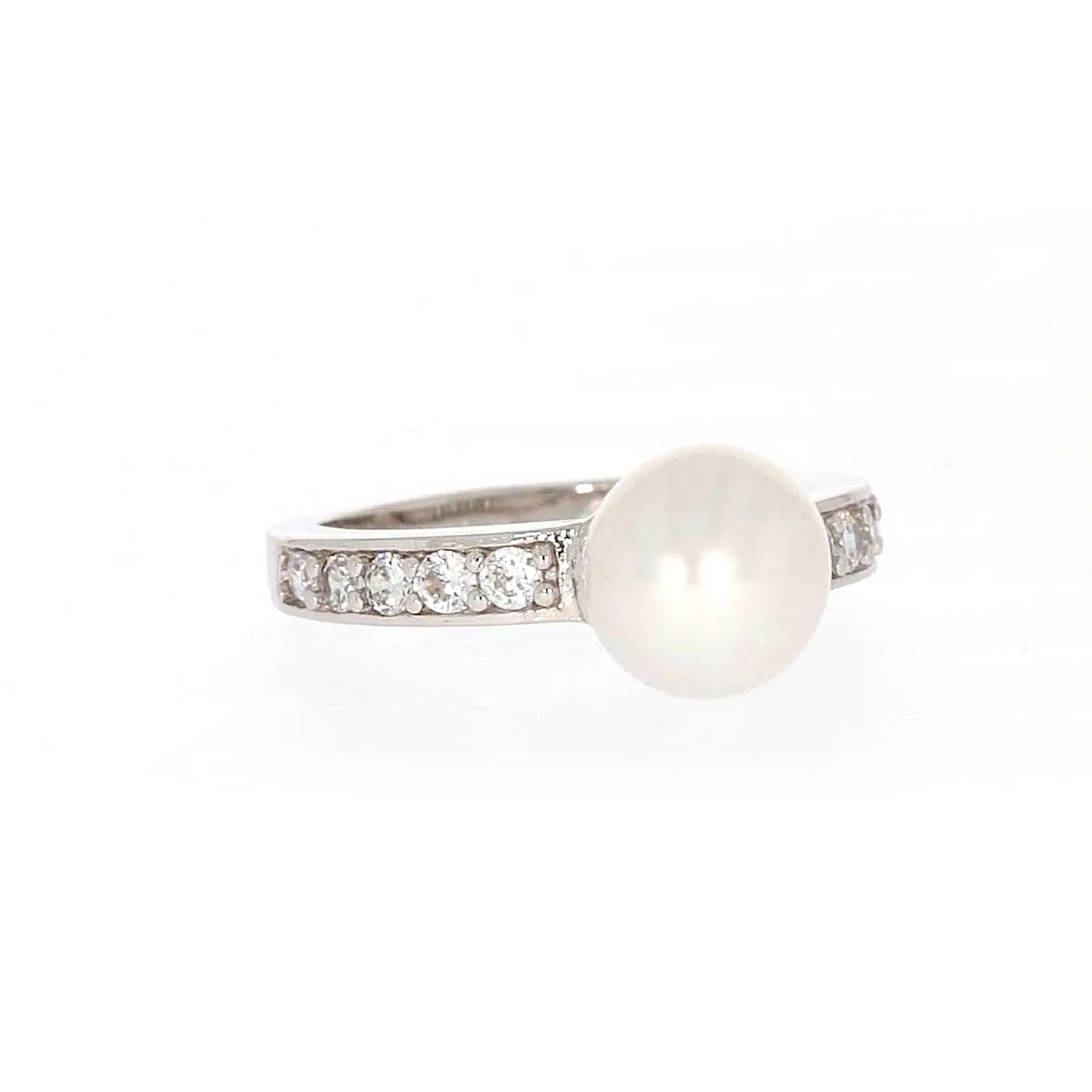 Sterling Silver 8-9mm Fresh Water Pearl and Cubic Zirconia Ring