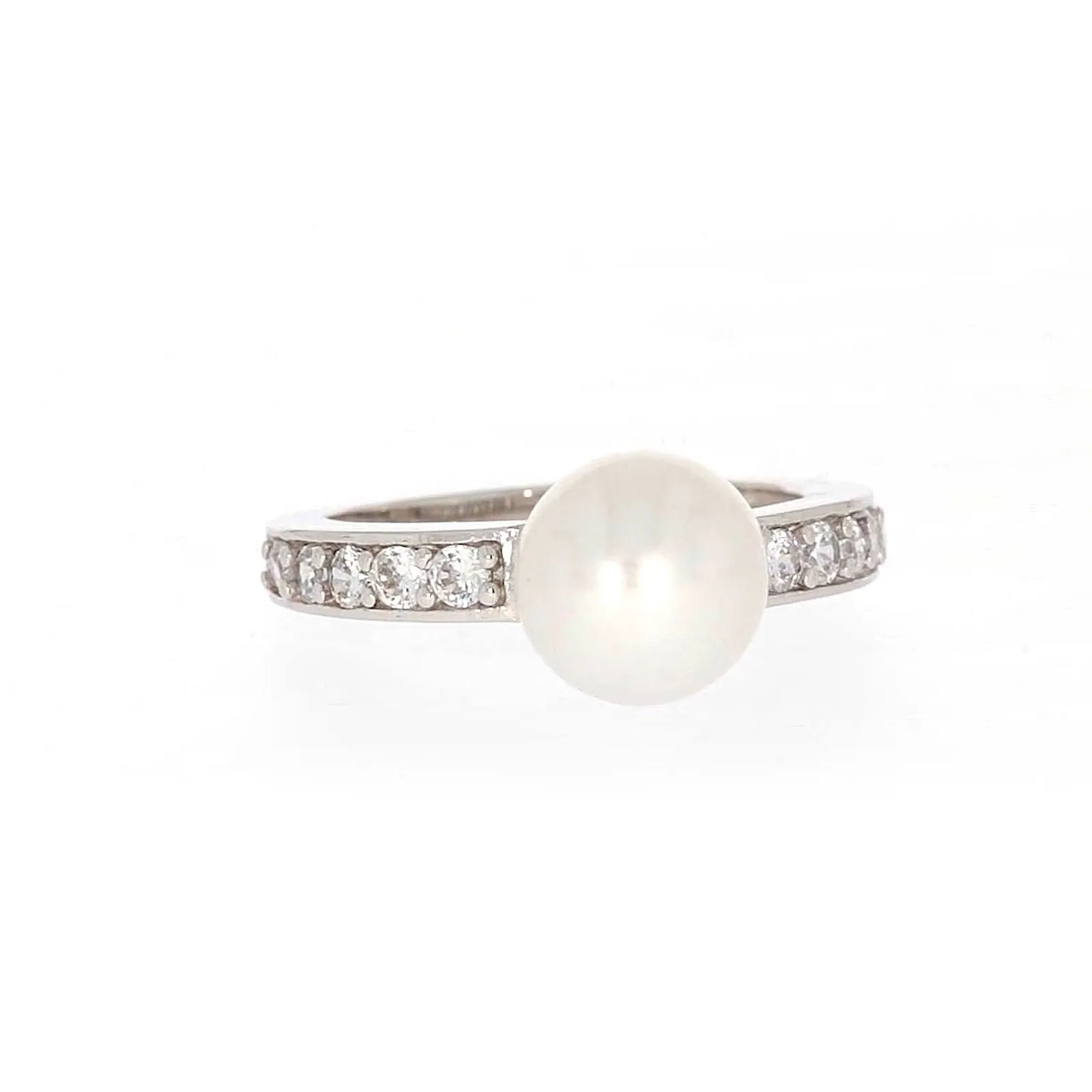 Sterling Silver 8-9mm Fresh Water Pearl and Cubic Zirconia Ring