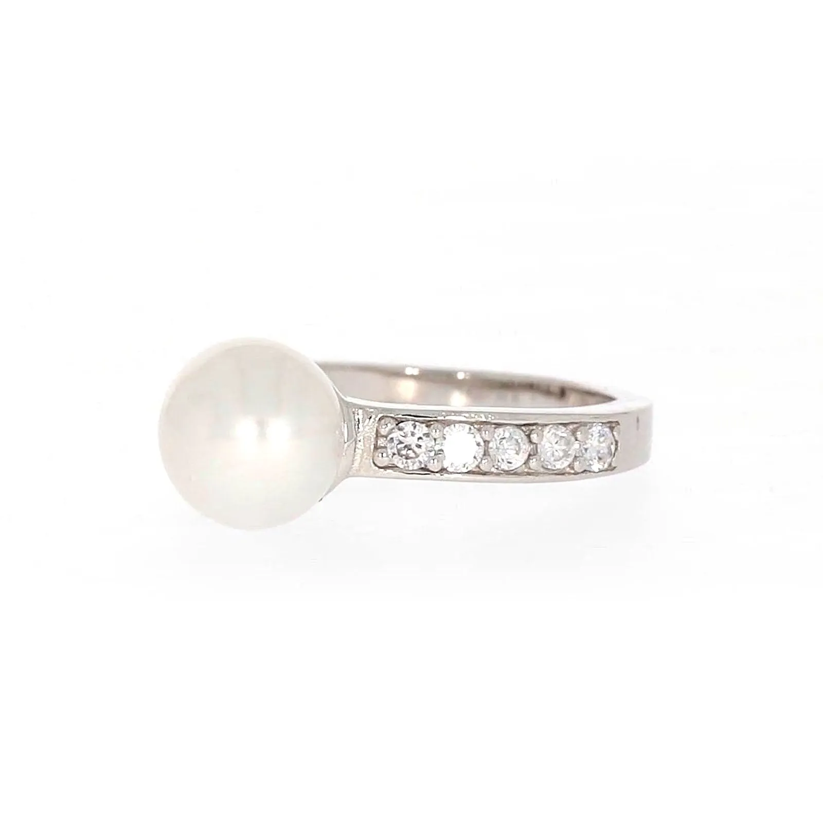 Sterling Silver 8-9mm Fresh Water Pearl and Cubic Zirconia Ring