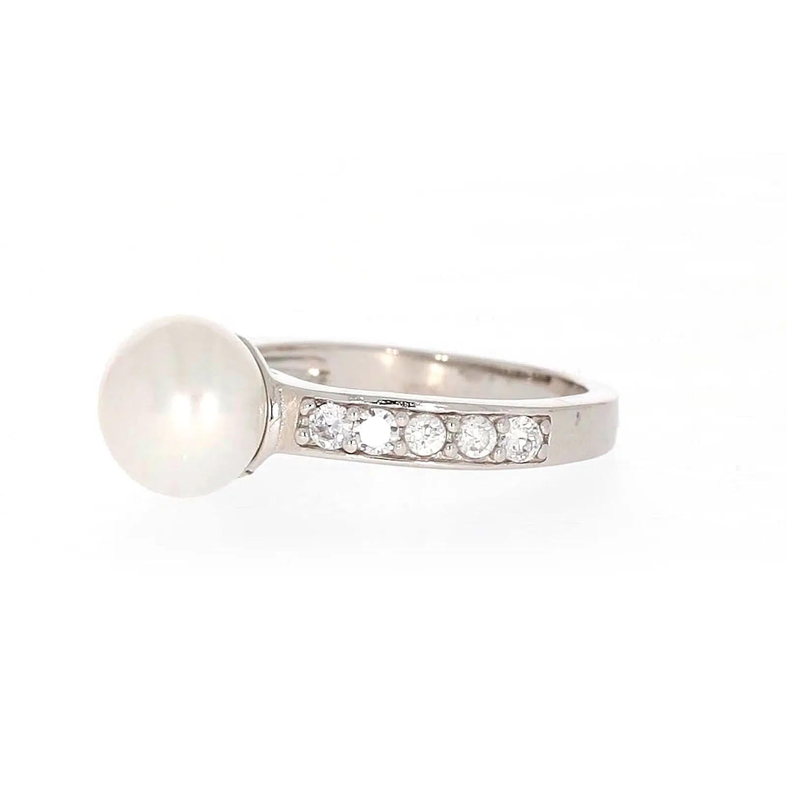 Sterling Silver 8-9mm Fresh Water Pearl and Cubic Zirconia Ring