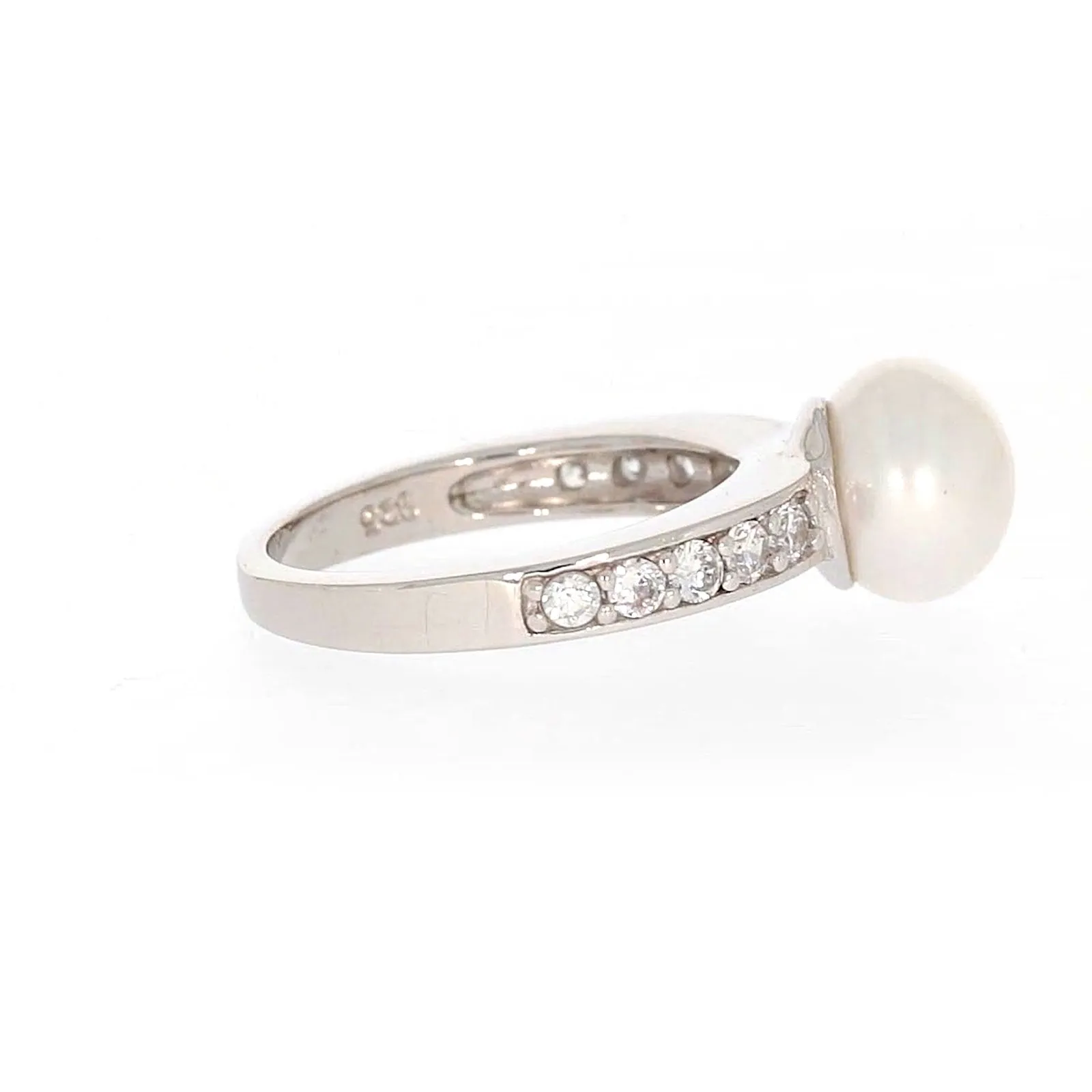 Sterling Silver 8-9mm Fresh Water Pearl and Cubic Zirconia Ring