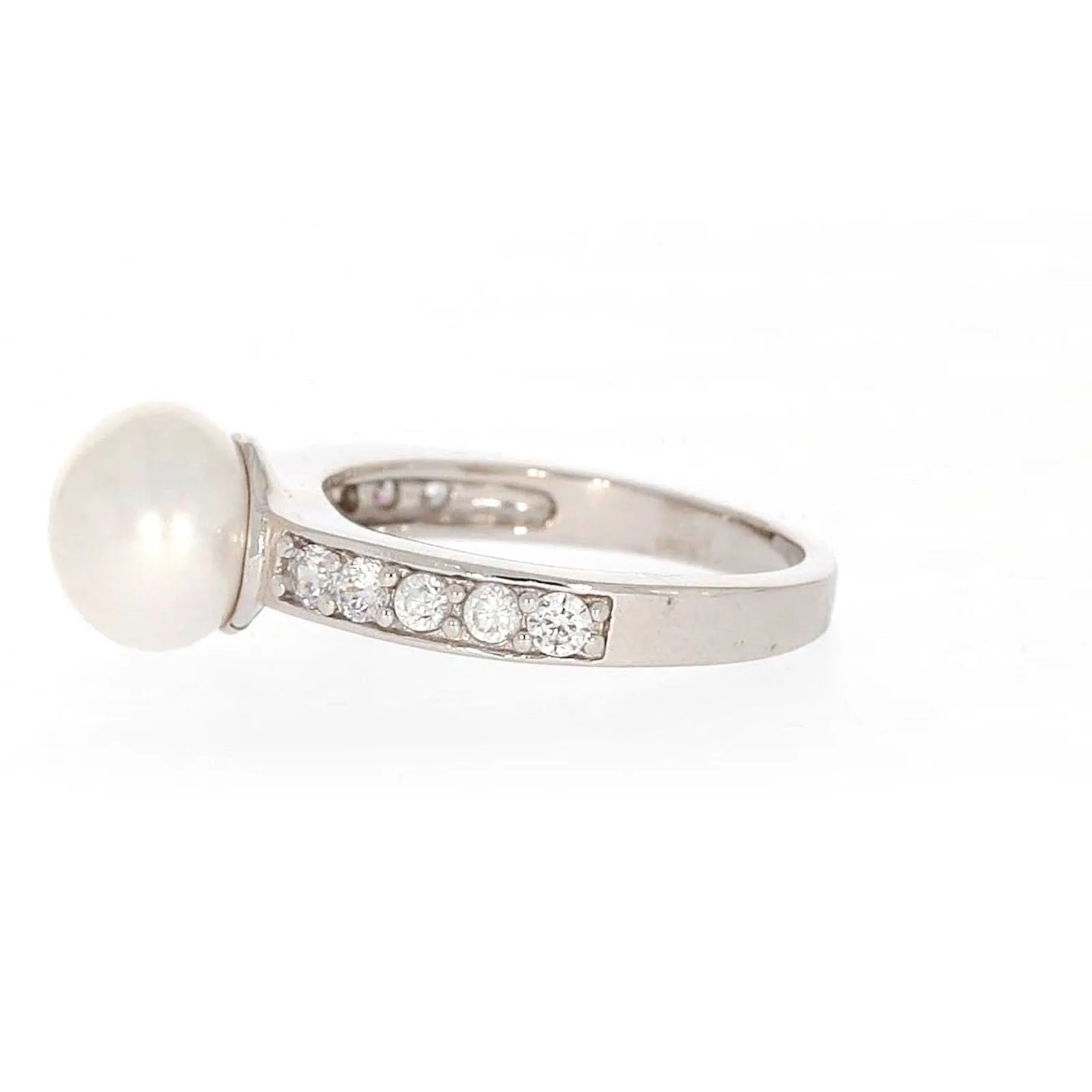 Sterling Silver 8-9mm Fresh Water Pearl and Cubic Zirconia Ring