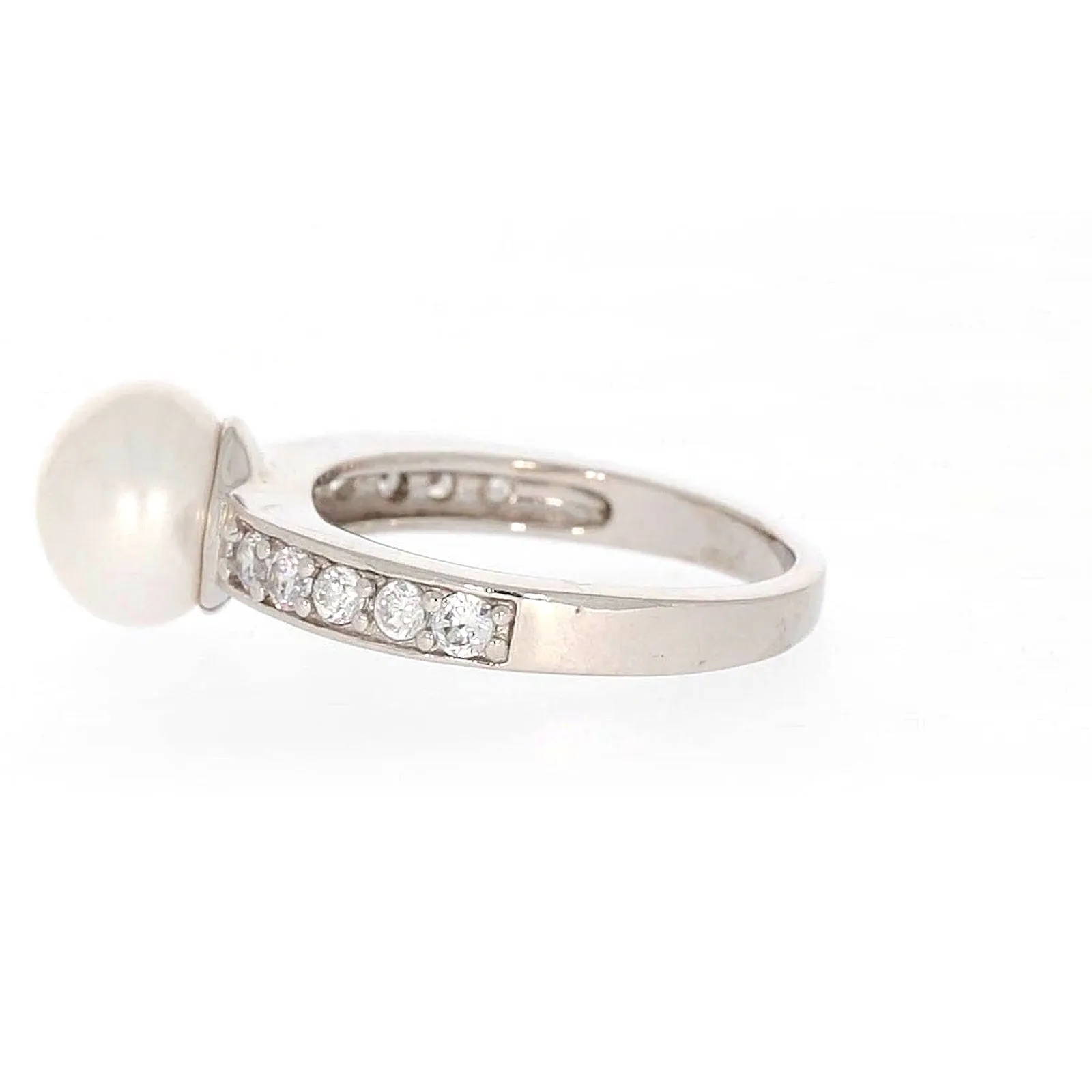 Sterling Silver 8-9mm Fresh Water Pearl and Cubic Zirconia Ring